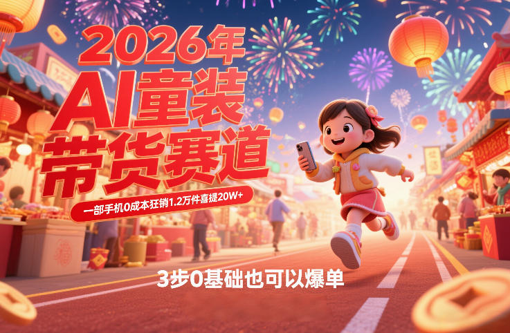 AI童装新春带货变现指南：一部手机低成本实操策略，3步新手入门高效销售