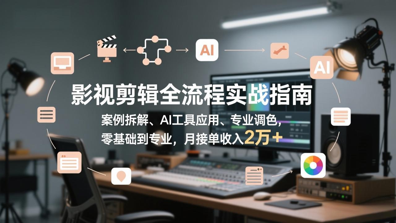 影视剪辑全流程实战指南：案例拆解、AI工具应用、专业调色，零基础到专业变现路径