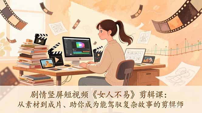 剧情竖屏短视频《女人不易》剪辑实战课：从素材到成片，驾驭复杂故事的变现指南