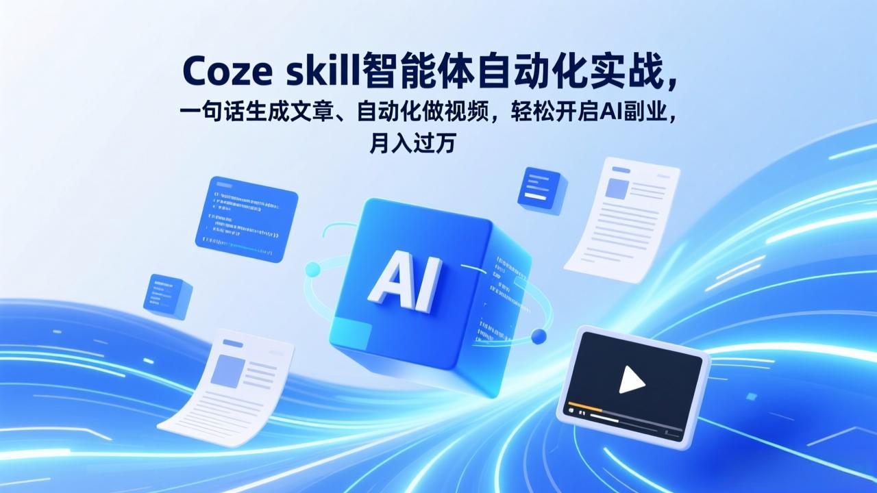 Coze技能智能体自动化实战：一句话生成文章、自动化做视频，AI副业变现指南