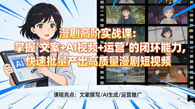 漫剧高阶实战课：掌握文案+AI视频+运营闭环能力，高效产出高质量漫剧短视频变现攻略