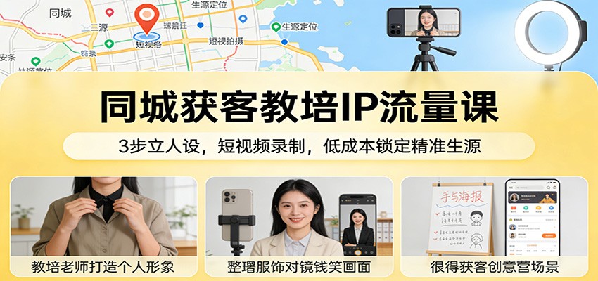 同城教培IP流量实战课：3步立人设，短视频制作，低成本精准生源获取策略