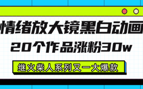 情绪放大镜黑白线条动画风格：20个视频实测涨粉30W策略，继火柴人系列新爆款案例