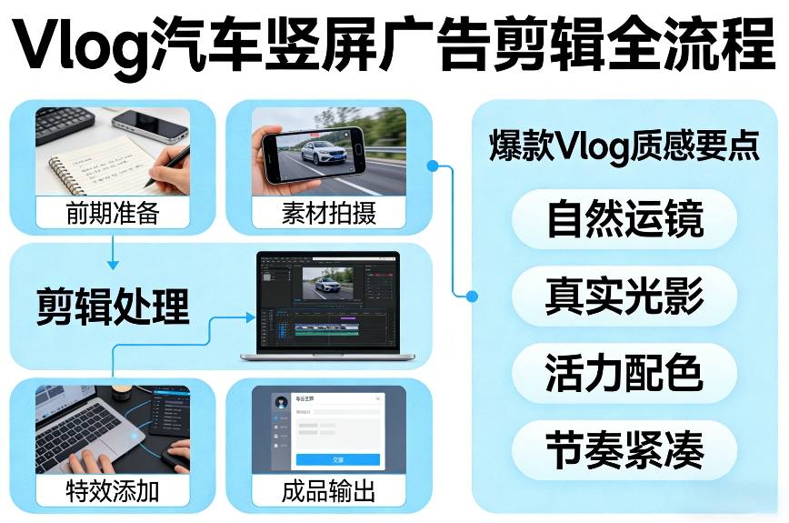 汽车竖屏广告剪辑全流程实操指南，掌握高转化Vlog质感变现方法