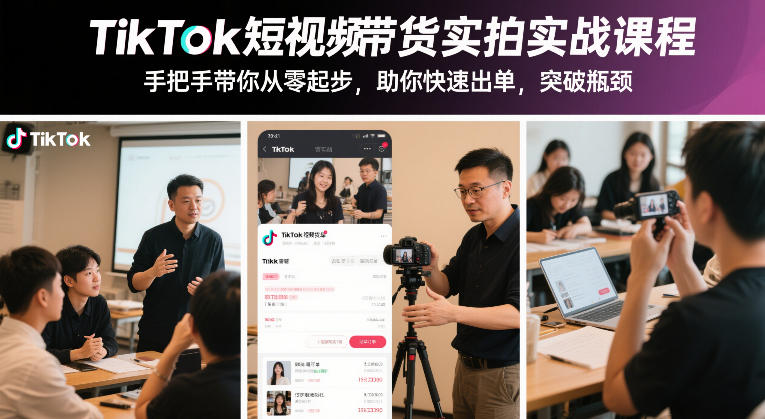 TikTok短视频带货实拍实战课程：从零起步实操指南，高效变现突破瓶颈