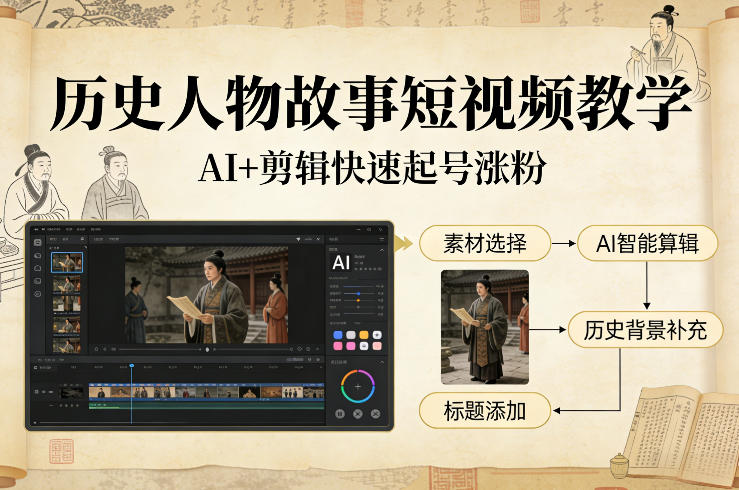 历史人物故事短视频教程：AI剪辑实战，快速涨粉与变现策略