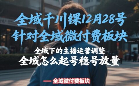 全域千川实战课程12月28号：微付费板块策略、主播运营调整与起号稳号放量实操指南