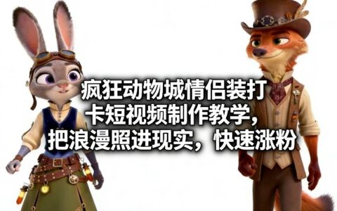 疯狂动物城情侣装打卡短视频制作教学：浪漫变现与涨粉实操指南