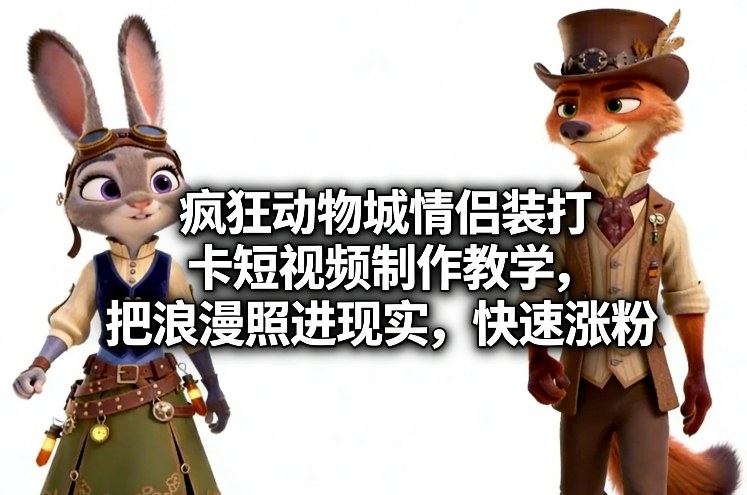 疯狂动物城情侣装打卡短视频制作教学：浪漫变现与涨粉实操指南