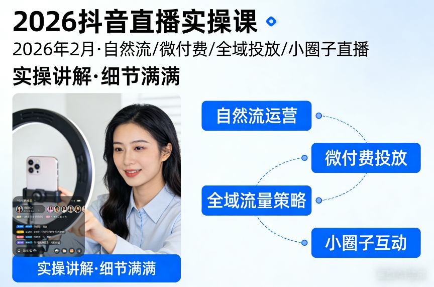 2026抖音直播盈利实操指南：自然流、微付费、全域投放与小圈子直播详细拆解