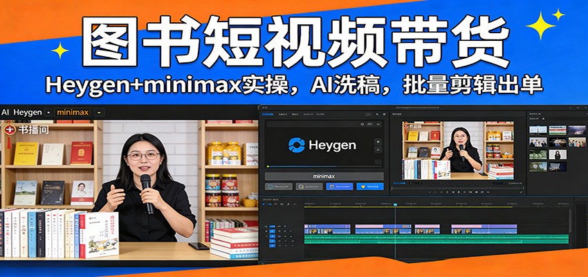 图书短视频带货实测：Heygen+minimax实战，AI辅助批量剪辑变现指南