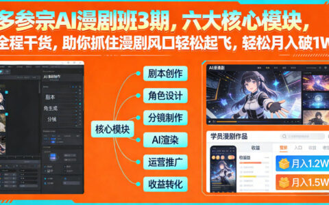 多参宗AI漫剧班3期：六大核心模块实操攻略，抓住风口变现实战指南
