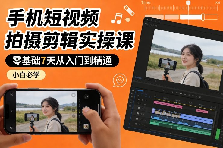 手机短视频拍摄剪辑实战课：零基础7天快速掌握变现技能，新手实操指南