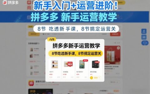 拼多多新手运营实操教程：8节入门课+8节进阶关变现攻略