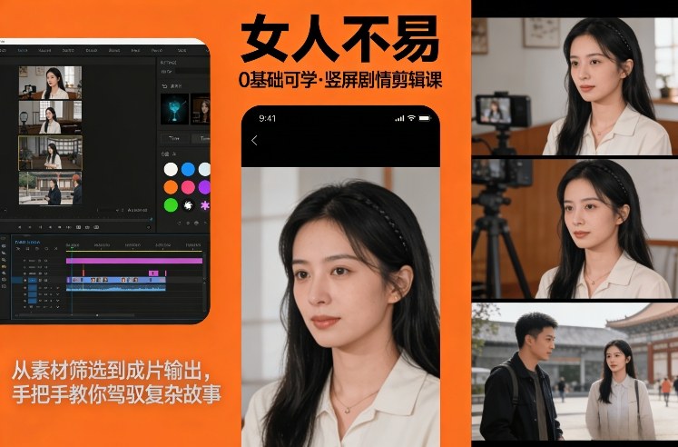 零基础入门：《女人不易》竖屏剧情剪辑实操课，从素材筛选到成片输出，手把手变现指南