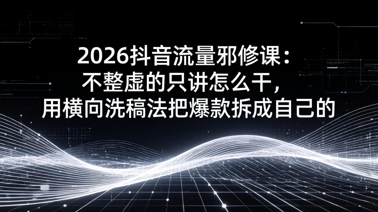 2026抖音流量实操指南：实战拆解爆款思路，将热门内容转化为个人变现项目
