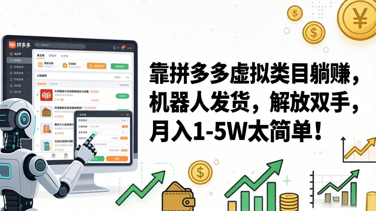 拼多多虚拟类目被动收入实操：机器人发货解放双手，变现1-5W策略指南