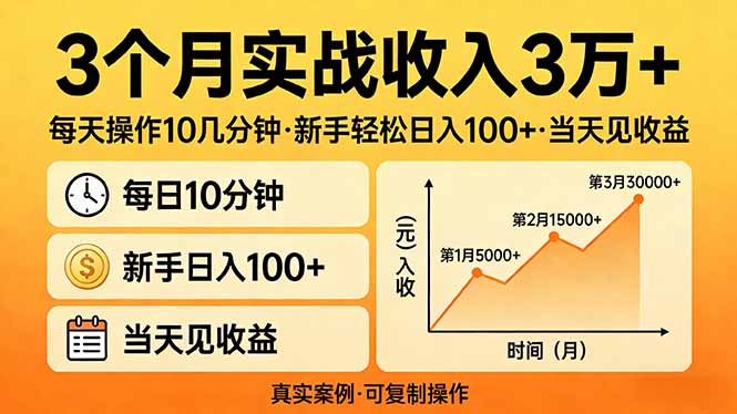 3个月实测收入3万+，每天操作10几分钟：新手友好项目指南，快速见收益