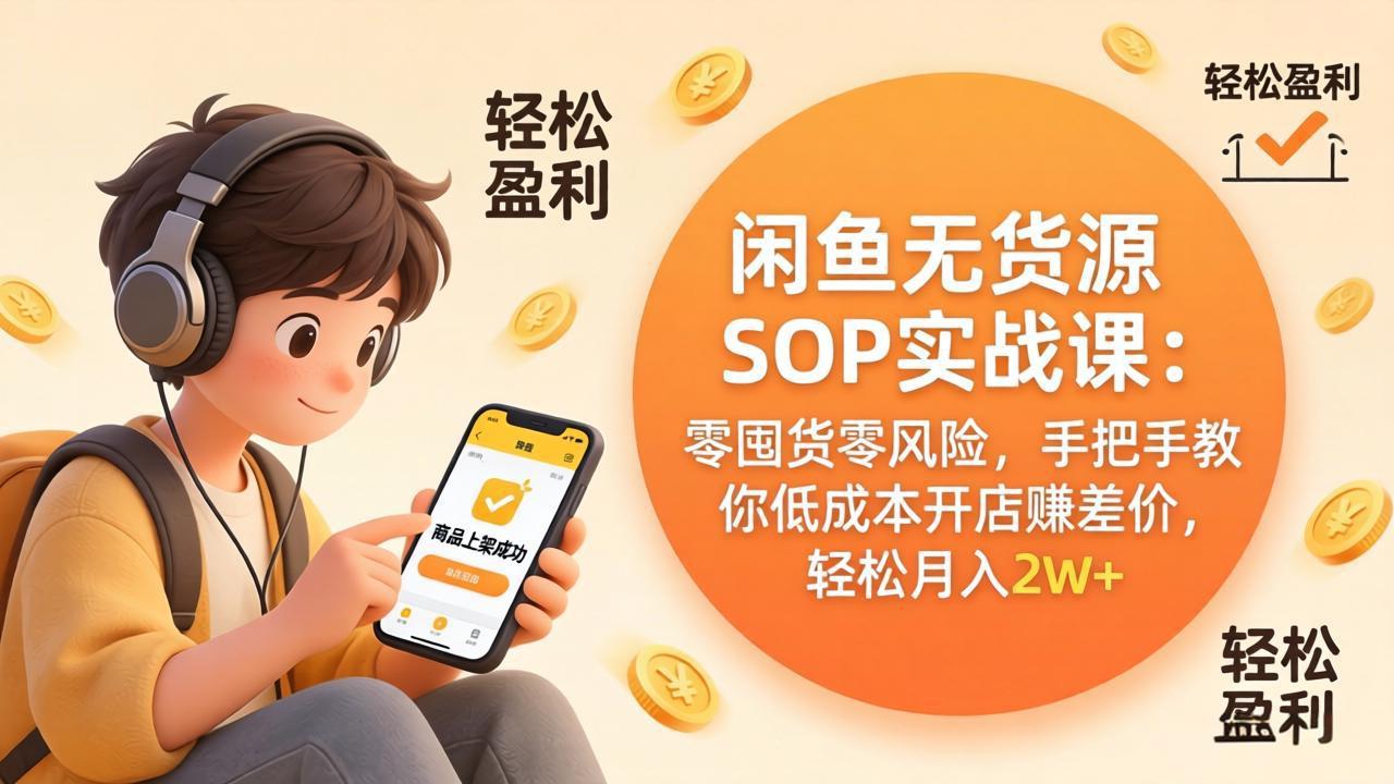 闲鱼无货源SOP实战课：免囤货低风险策略，手把手教你低成本开店赚差价变现指南
