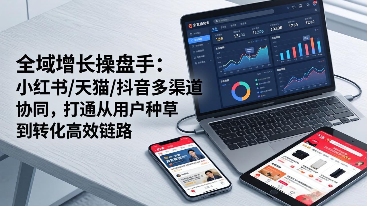 全域增长实战攻略：小红书/天猫/抖音多渠道协同，高效打通种草到转化链路