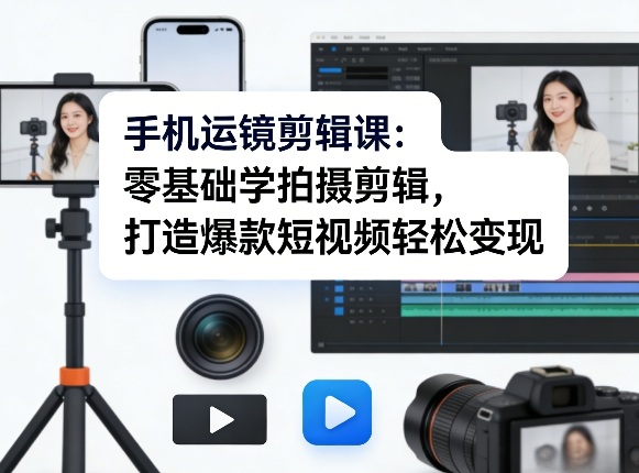 手机运镜剪辑课：零基础学拍摄剪辑，打造爆款短视频变现攻略