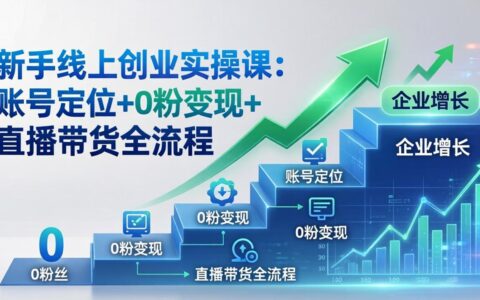 新手线上创业实战课：账号定位+零基础变现+直播带货全流程，企业用户增长实操策略