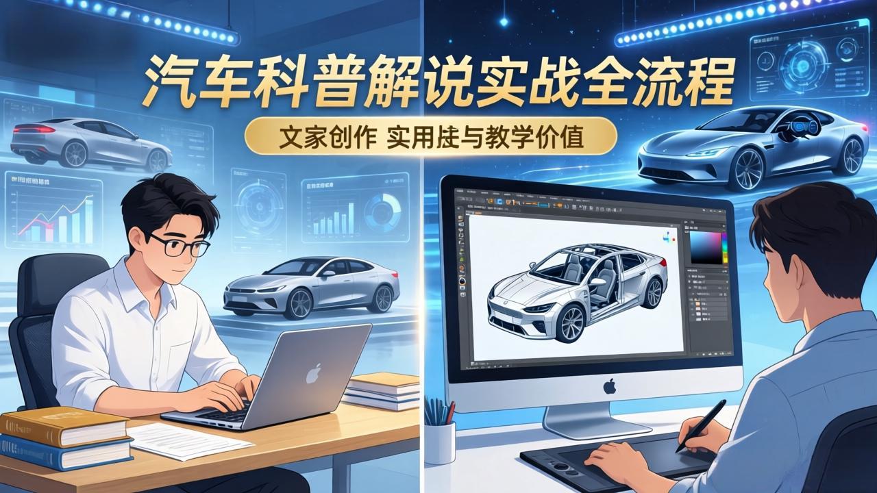 抖音汽车科普解说实战：文案+动画+画面处理+去水印全流程，汽车科普视频变现指南