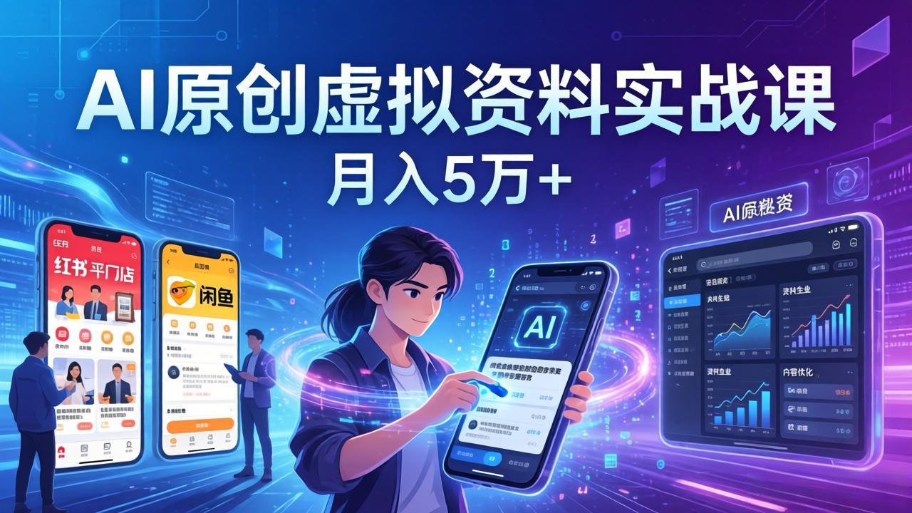 AI原创虚拟资料实战课：2026新策略，小红书闲鱼开店实操，普通人AI变现指南