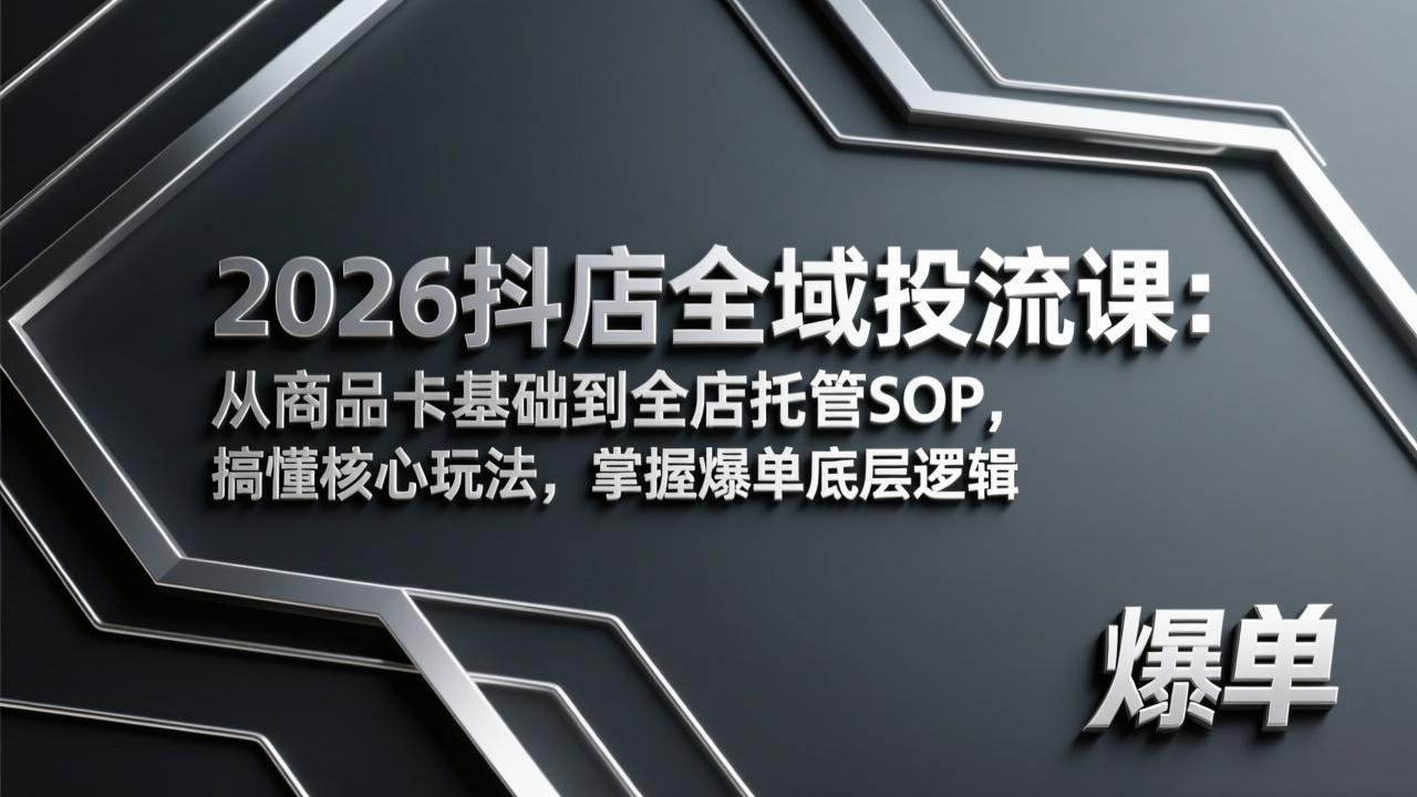 2026抖店全域流量实战课：从商品卡基础到全店托管SOP，搞懂核心玩法，掌握高效变现底层逻辑