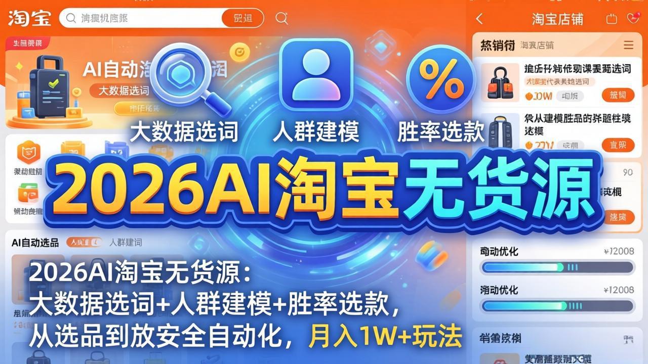 2026AI淘宝无货源实战：大数据选词+人群建模+胜率选款全流程自动化变现策略