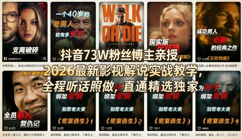 抖音73W粉丝博主亲授：2026影视解说实战教程，实操指南与变现策略