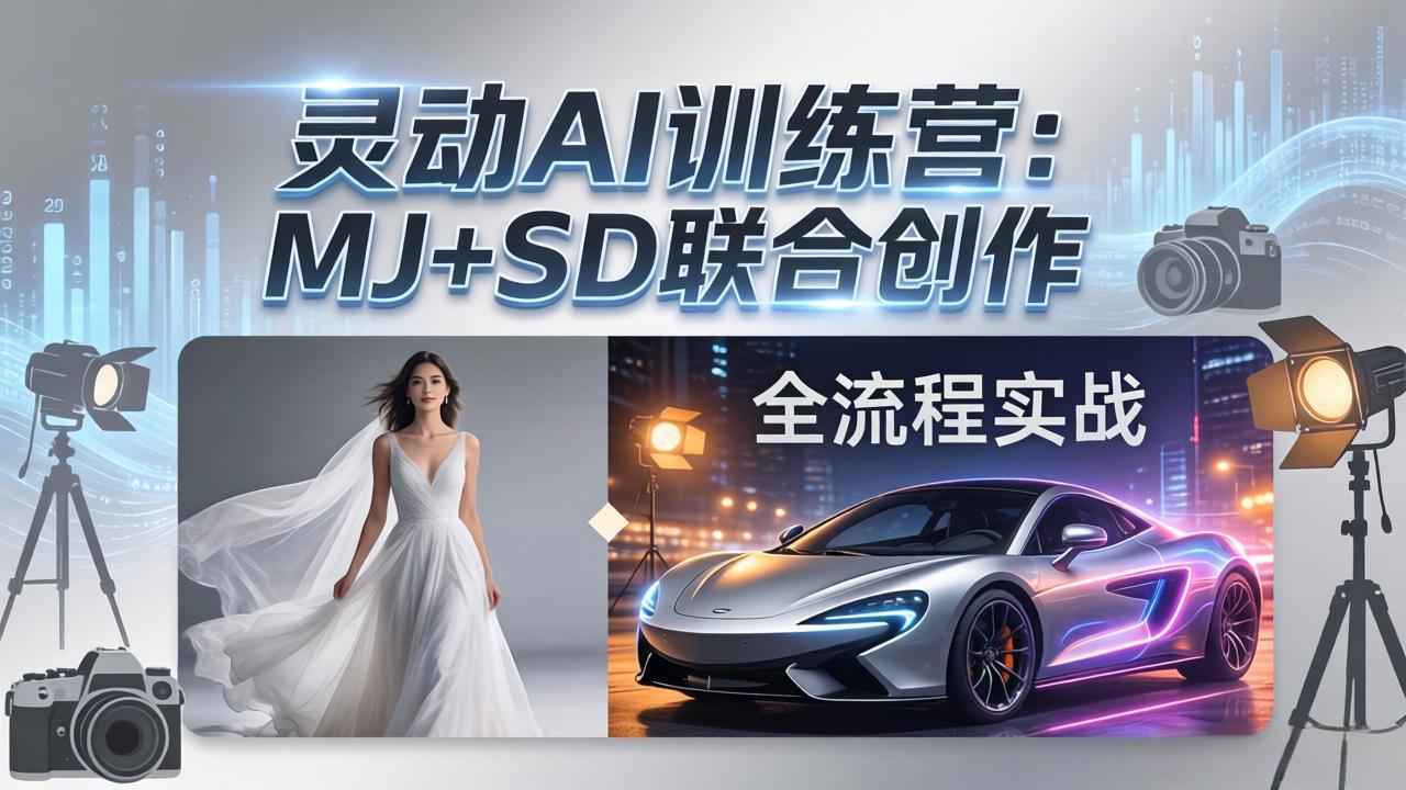 灵动AI训练营-3.0课程：MJ+SD联合创作变现实战，从婚纱大片到汽车广告摄影后期全流程指南