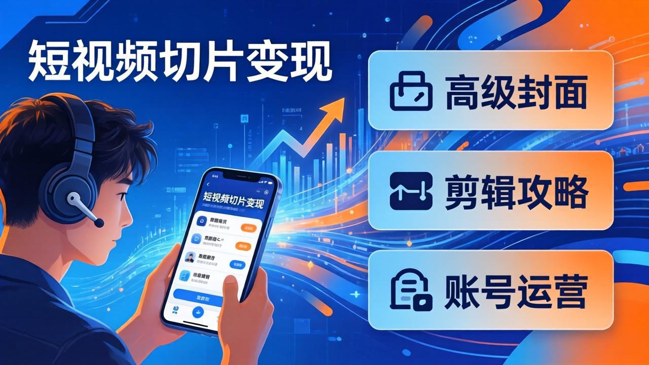 短视频切片变现实战攻略：高级封面+剪辑技巧+账号运营，0基础新手副业入门指南