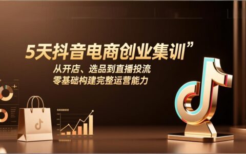5天抖音电商实战教程：零基础掌握开店、选品到直播投流完整运营攻略