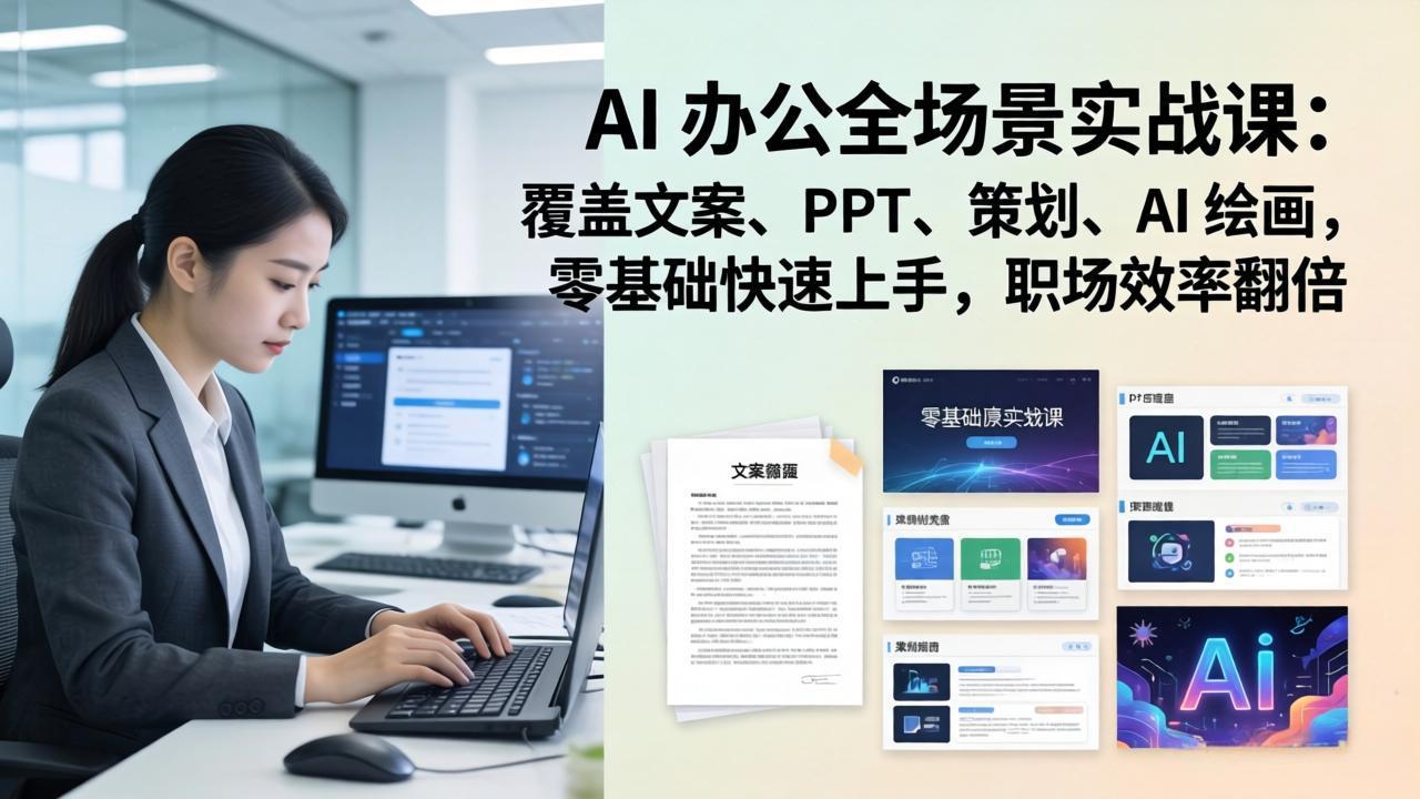 AI 办公全场景实战课：文案、PPT、策划、AI 绘画全攻略，零基础快速上手，职场效率变现指南
