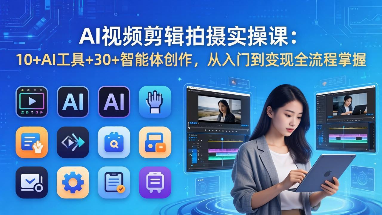 AI视频剪辑拍摄实战指南：10+AI工具+30+智能体创作，从入门到变现全流程掌握