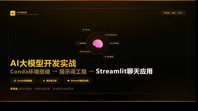 AI大模型开发实战：Conda环境搭建→提示词工程→Streamlit聊天应用，零基础到项目变现指南