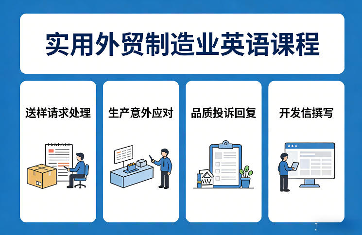 外贸制造业英语变现课程：实战处理送样请求、生产意外、品质投诉与开发信撰写指南