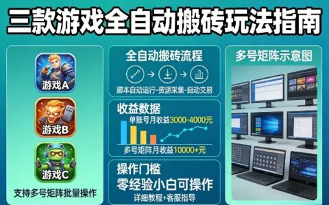 三款游戏被动收入策略：实测稳定收益方法，支持多号矩阵操作，零经验小白实战指南