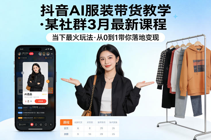 抖音AI服装带货实战教程：3月最新课程，热门策略从0到1带你实现变现
