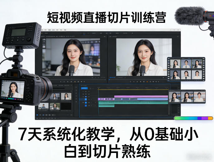 短视频直播切片实战训练营：7天系统化教学，从0基础小白到切片变现攻略
