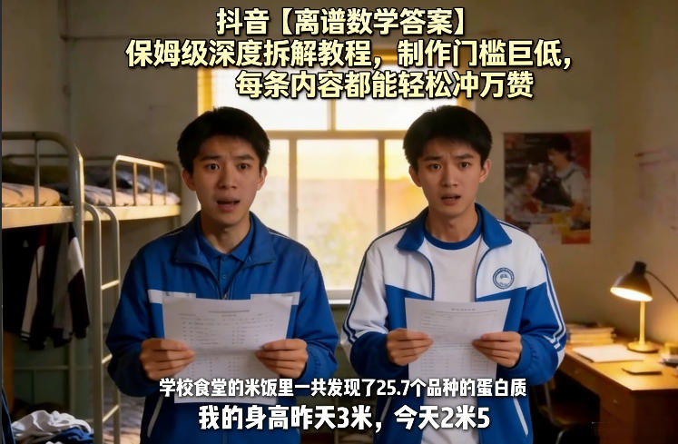 抖音【离谱数学答案】保姆级拆解教程：低门槛制作方法，实测提升点赞量，附详细实操步骤