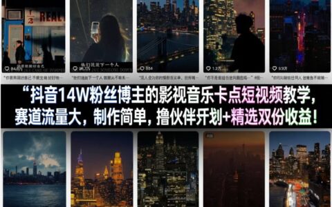 抖音14W粉丝博主的影视音乐卡点短视频实战教程：高流量赛道，制作简单，伙伴计划+精选联盟双重收益方法