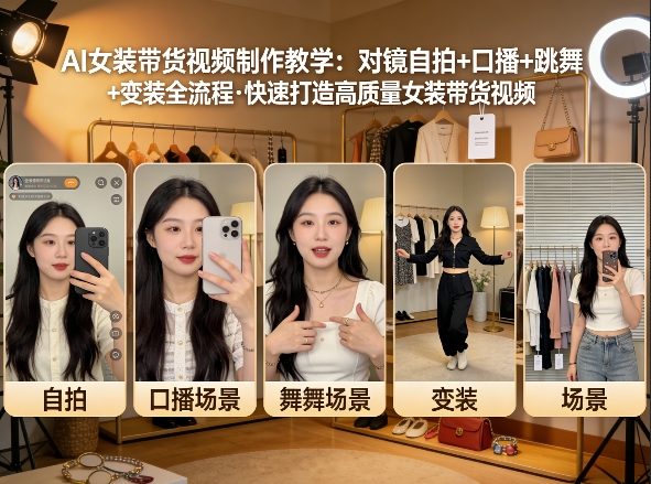 AI女装带货视频实操教程：对镜自拍、口播、跳舞变装全流程，高效打造高质量变现方案
