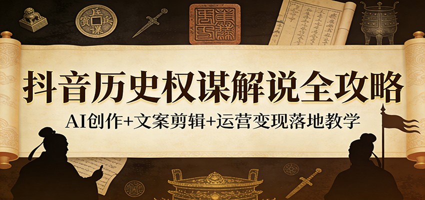 抖音历史权谋解说实战攻略：AI创作+文案剪辑+运营变现实操教程