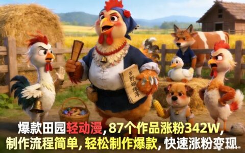 爆款田园轻动漫案例：87作品涨粉342W，简单制作方法助力快速变现