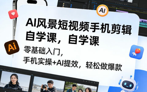 AI风景短视频手机剪辑自学课：零基础入门，手机实操+AI提效，爆款变现实战指南