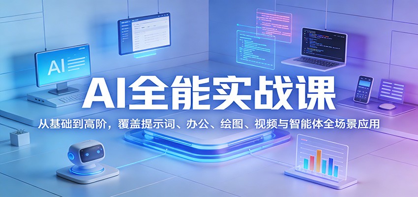 AI全能变现实战课：从基础到高阶，覆盖提示词、办公、绘图、视频与智能体全场景应用