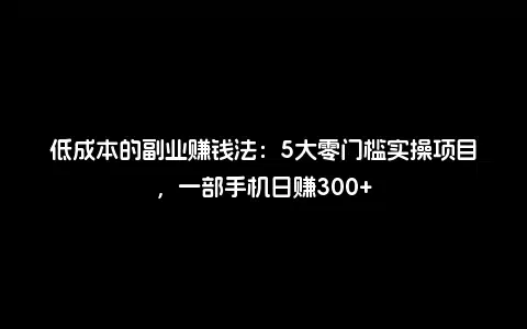 低成本的副业赚钱法：5大零门槛实操项目，一部手机日赚300+