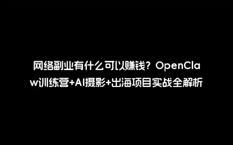 网络副业有什么可以赚钱？OpenClaw训练营+AI摄影+出海项目实战全解析